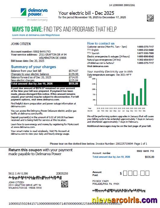 USA Delmarva Power utility bill, version 2
